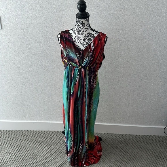 Kate & Mallory Red and Blue watercolor Maxi Dress - Picture 3 of 8